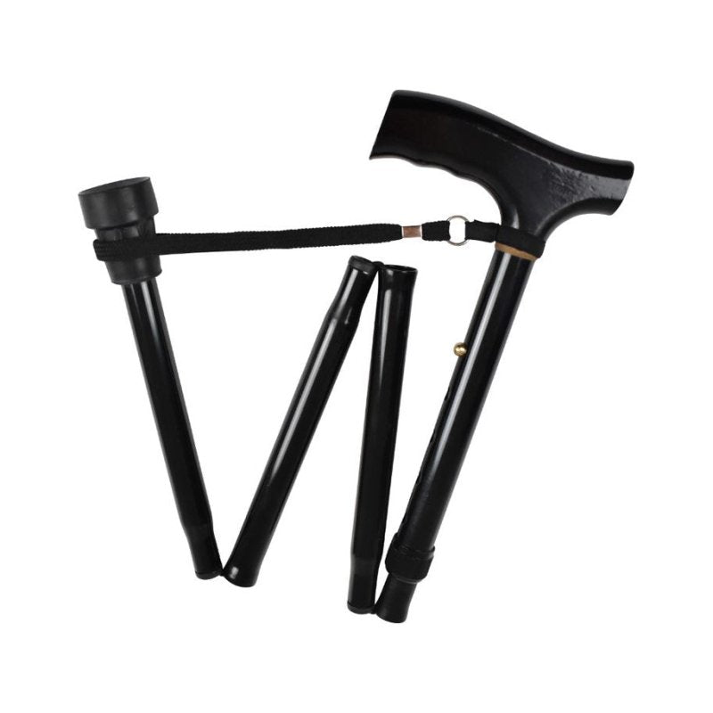 Walking Stick T Handle Folding Wooden - Aged Care & Medical