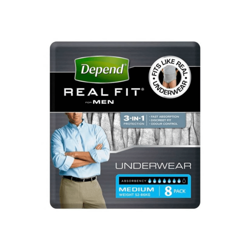 Depend Real Fit Underwear Men - Aged Care & Medical - Incontinence Pull - Up Pants - Depend - shipping - wide - Melbourne - Australia - incontinence - aids - wheelchair - for - hire - wheelchair - for - rental - bariatric - chair - sit - to - stand - eq