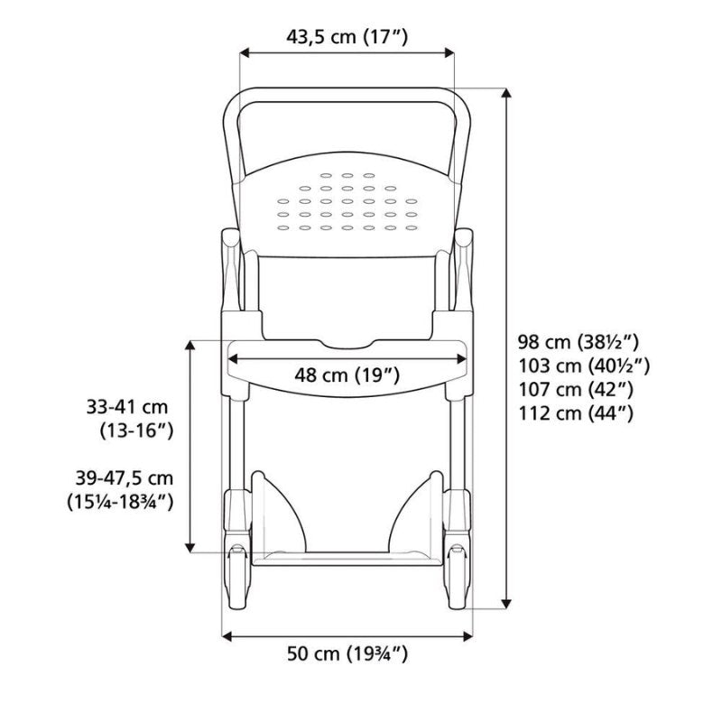 Etac Clean Mobile Shower Commode - Height Adjustable (Max. 60cm Height) - Aged Care & Medical