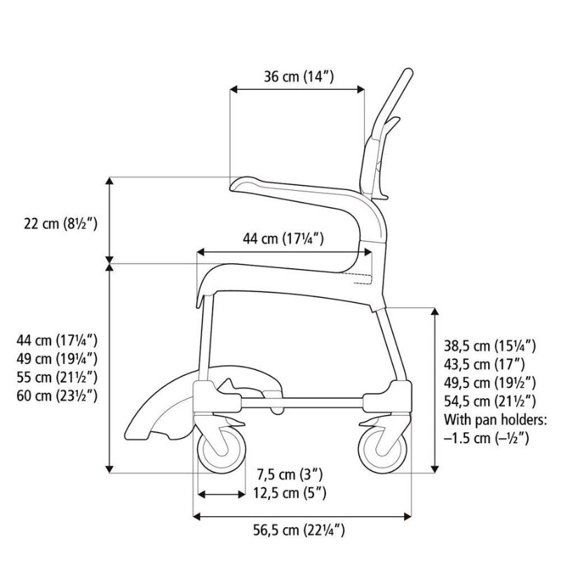 Etac Clean Mobile Shower Commode - Height Adjustable (Max. 60cm Height) - Aged Care & Medical