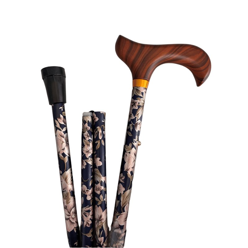 Floral Folding Walking Stick - Aged Care & Medical