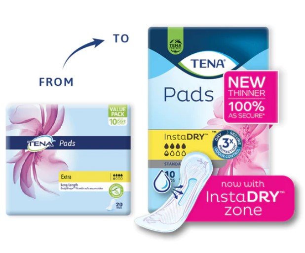 Tena Pads InstaDry - Standard Length - Aged Care & Medical